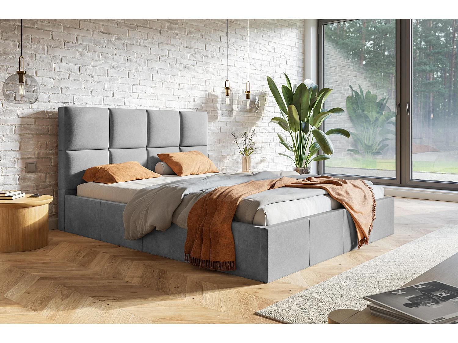 Emporius Lit rembourré 160 x 200 Fado - Lit Adulte avec Rangment, Tête de Lit - Tissu Velvet - Gris clair (Jasmine 90)