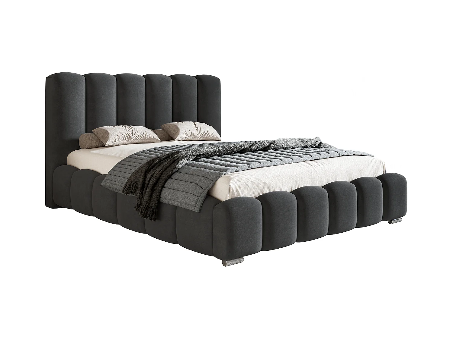 Emporius Lit capitoné 140x200 cm Pearl, Lit double avec sommier à Lattes, lit 140x200 Gris foncé (Amor Velvet 4321)