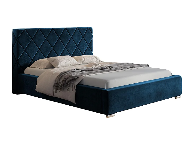 Emporius Lit rembourré 160x200 Aron - Lit double avec Rangement, Lit 140x200 cm Bleu (Monolith 77)