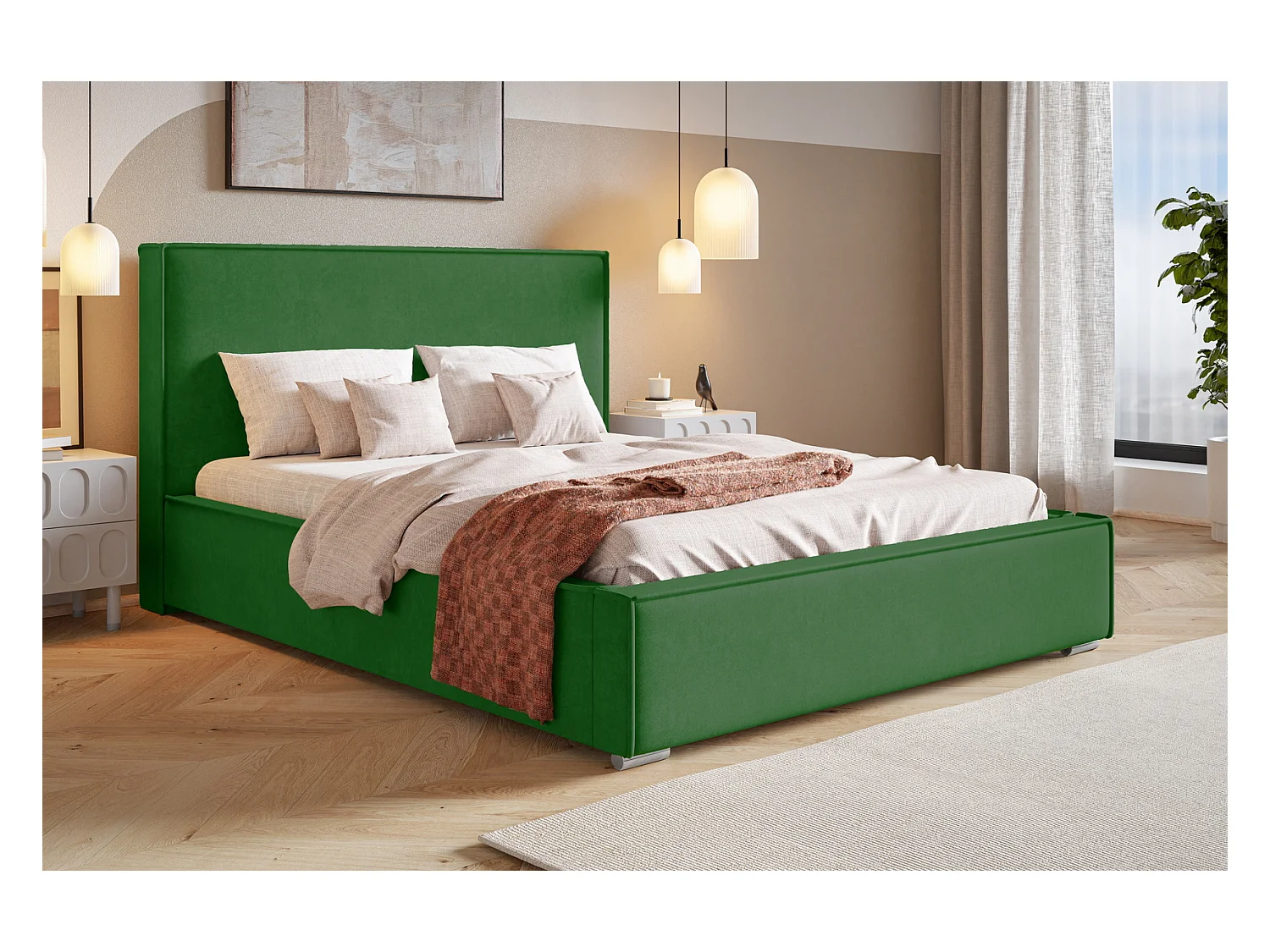 Emporius lit double 200 x 200 Sydney - Lit avec Rangement, Meubles de fabricant - Lit design tissu Vert (Amor Velvet 4311)