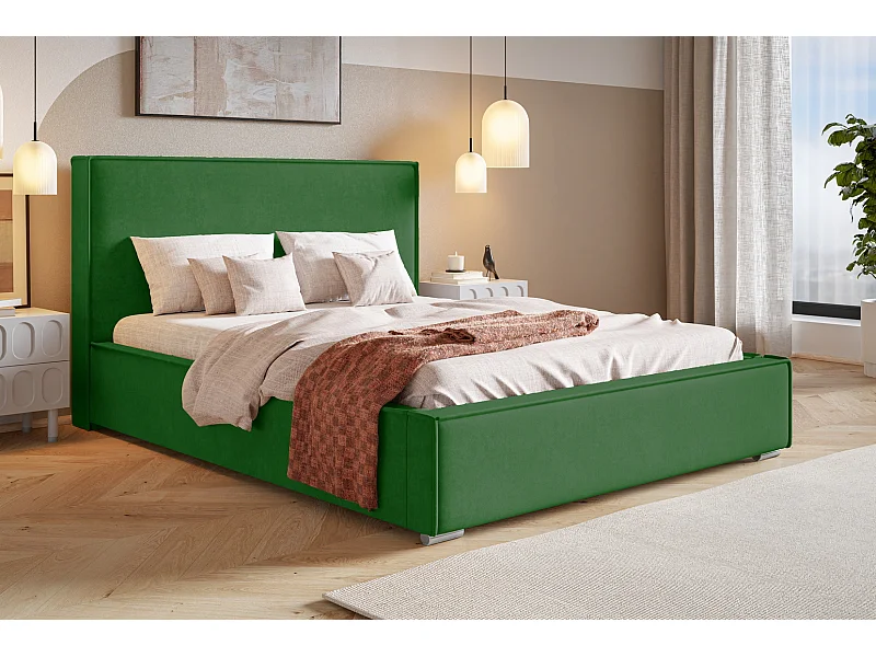 Emporius lit double 200 x 200 Sydney - Lit avec Rangement, Meubles de fabricant - Lit design tissu Vert (Amor Velvet 4311)