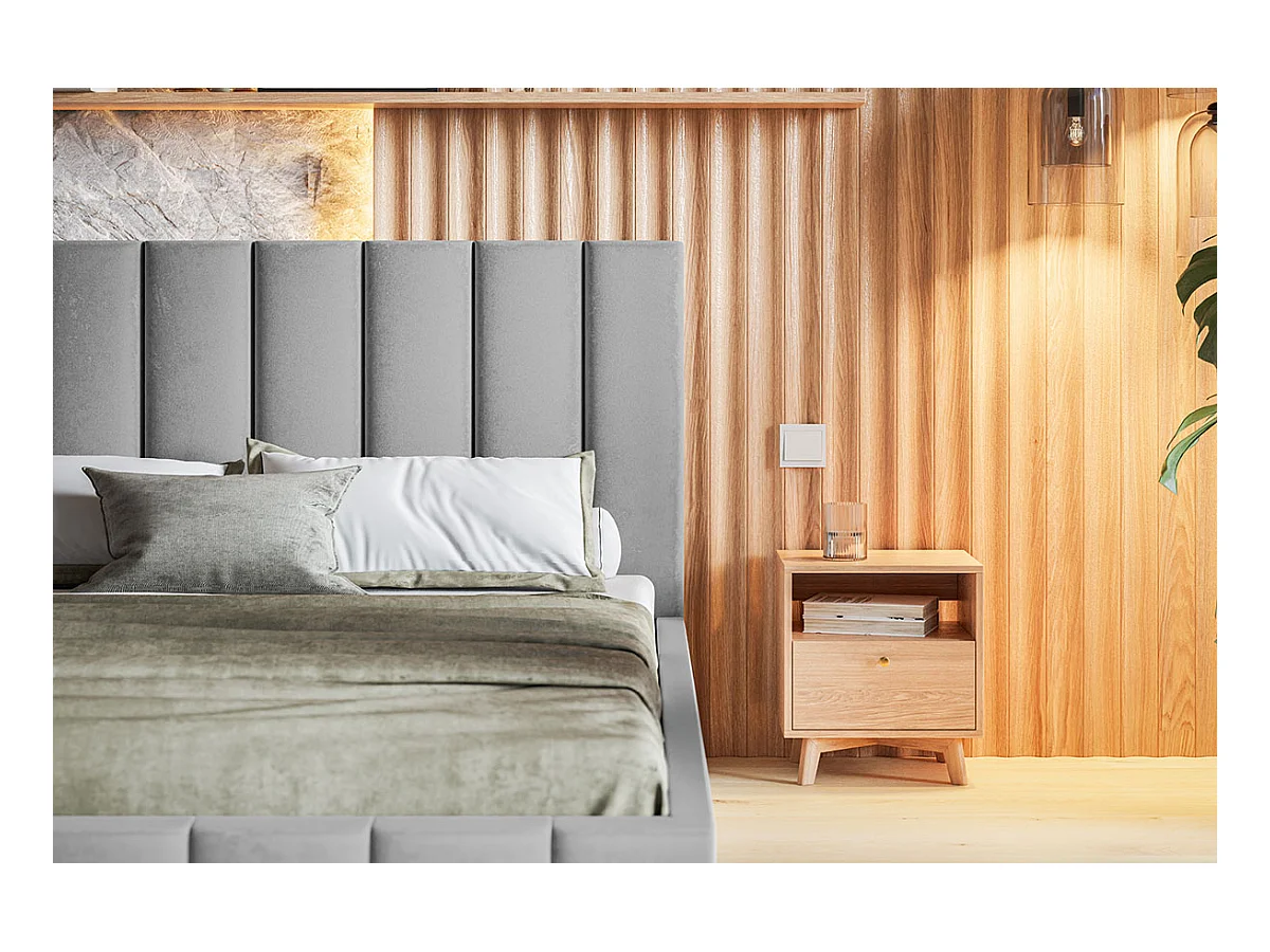 Emporius Lit avec Rangment 160 x 200 cm Moris - Tissu Velours & Sommier, Lit adulte 160x200 cm - Velvet Gris clair (Jasmine 90)
