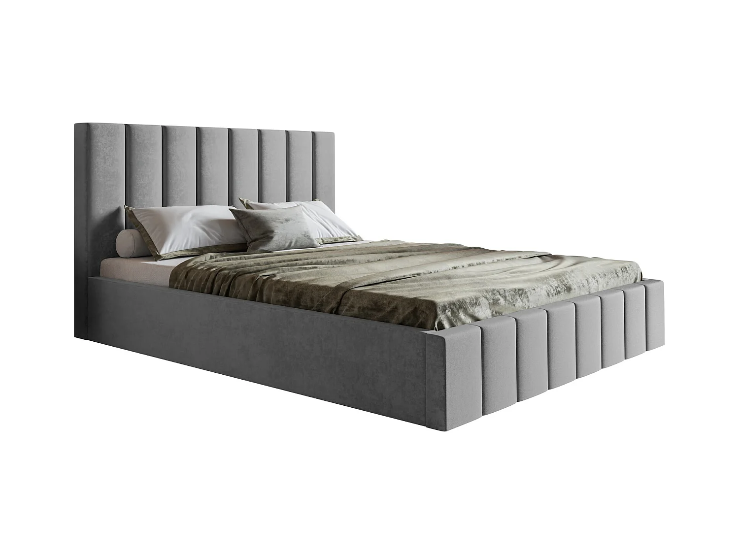 Emporius Lit avec Rangment 160 x 200 cm Moris - Tissu Velours & Sommier, Lit adulte 160x200 cm - Velvet Gris clair (Jasmine 90)