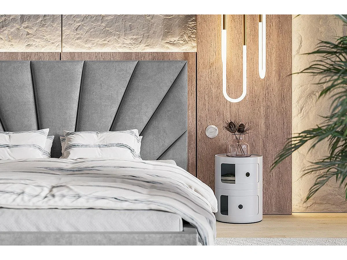 Lit coffre 160x200 cm Aris - Lit double avec rangment, sommier métallique - Tissu velours Gris foncé (Jasmine 96)