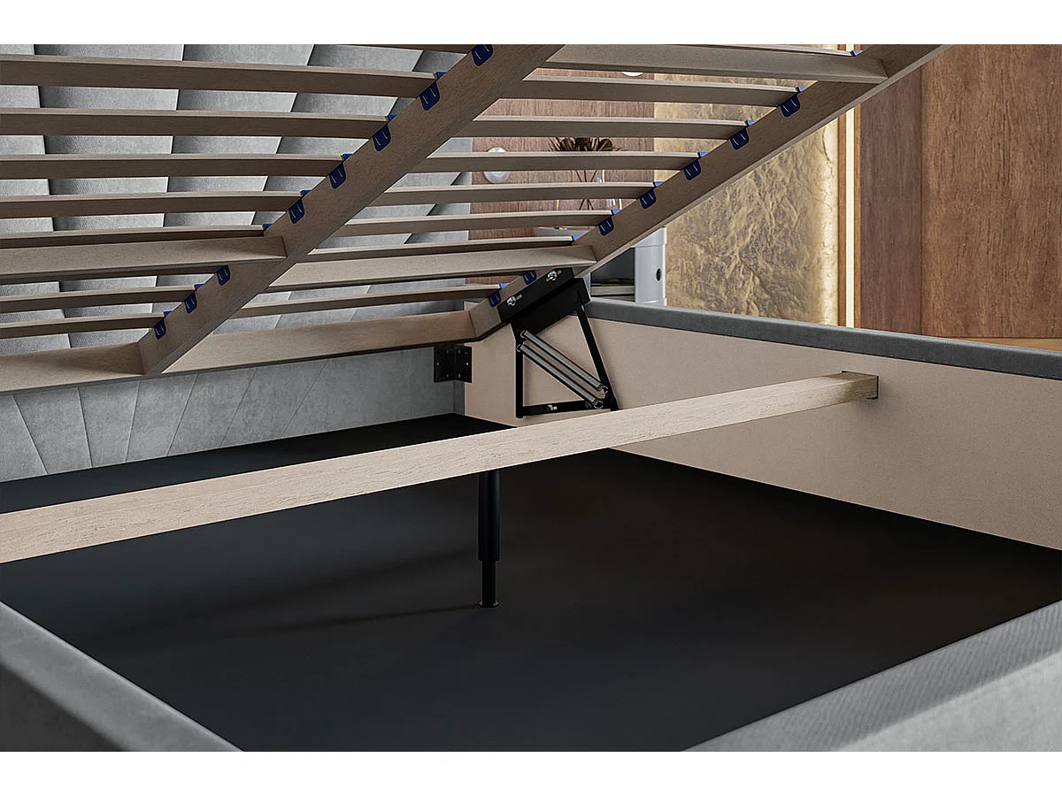Lit double 160x200 cm Aris - Lit adulte avec rangment - Tissu velours - Gris foncé (Jasmine 96)