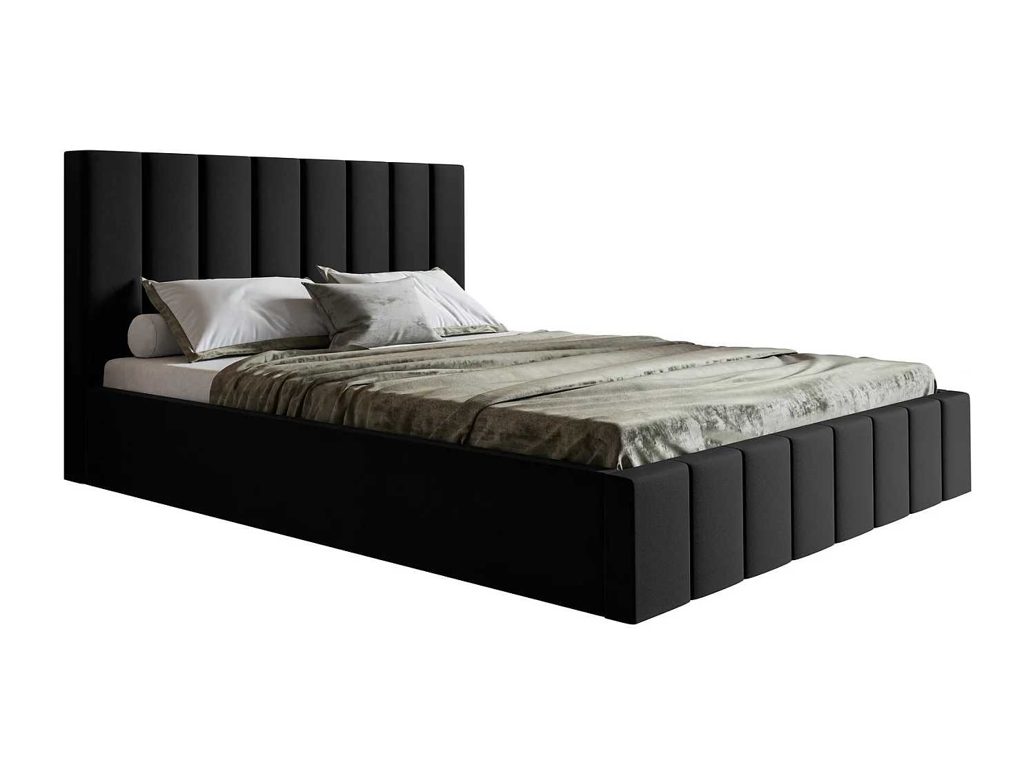 Emporius Lit avec Rangment 140 x 200 cm Moris - Tissu Velours & Sommier, Lit adulte 140x200 cm - Velvet Noir (Jasmine 100)