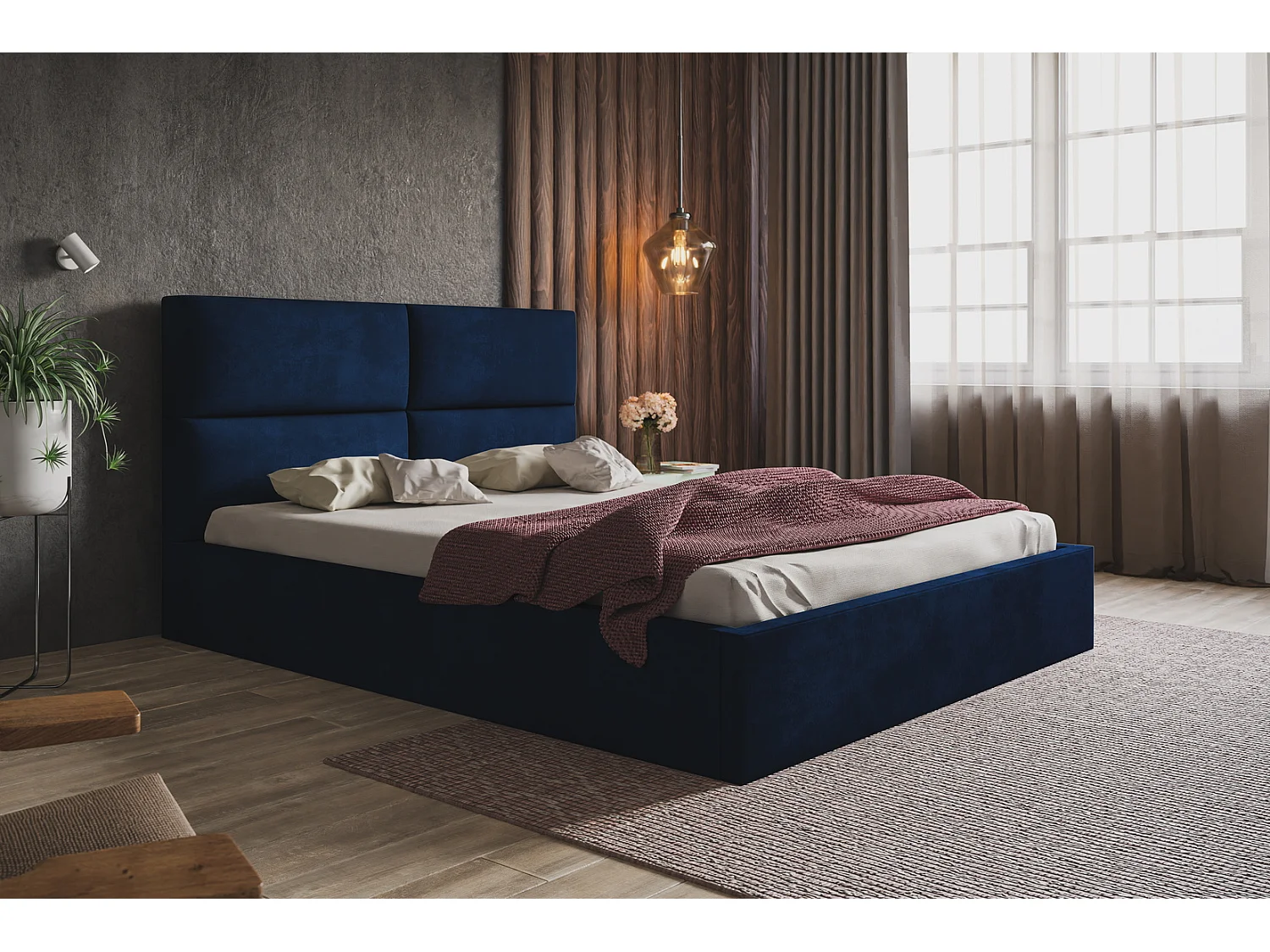 Emporius Bett 180 x 200 Terra - Bettkasten, Lattenrost - Polsterbett 180x200 cm - Stoff Blau (Kronos 09)