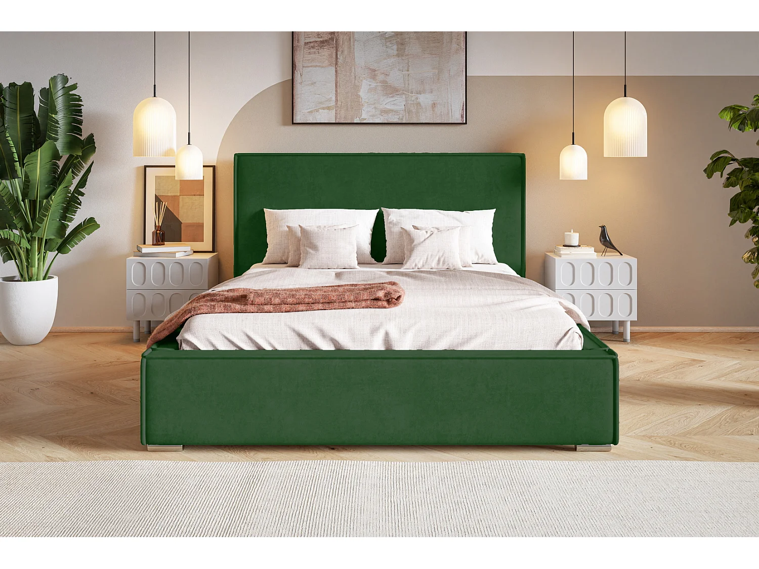Emporius bed met opbergruimte Sydney - gestoffeerd bed 140x200, fluwelen Groen (Amor Velvet 4311)