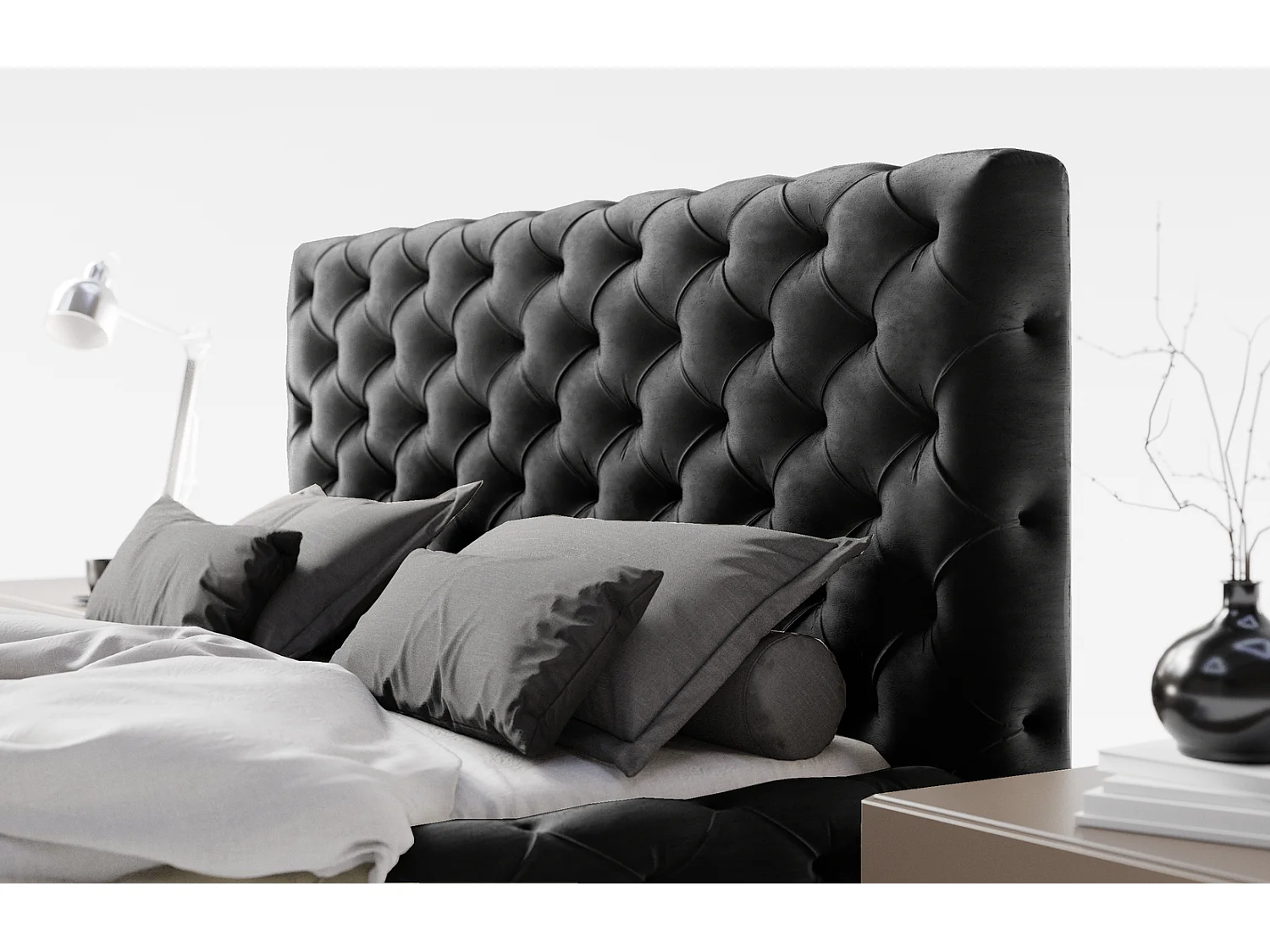 Emporius Lit double avec Rangement, lit 200x200 cm Paris - Lit Adulte, Tissu Noir (Magic Velvet 2219)