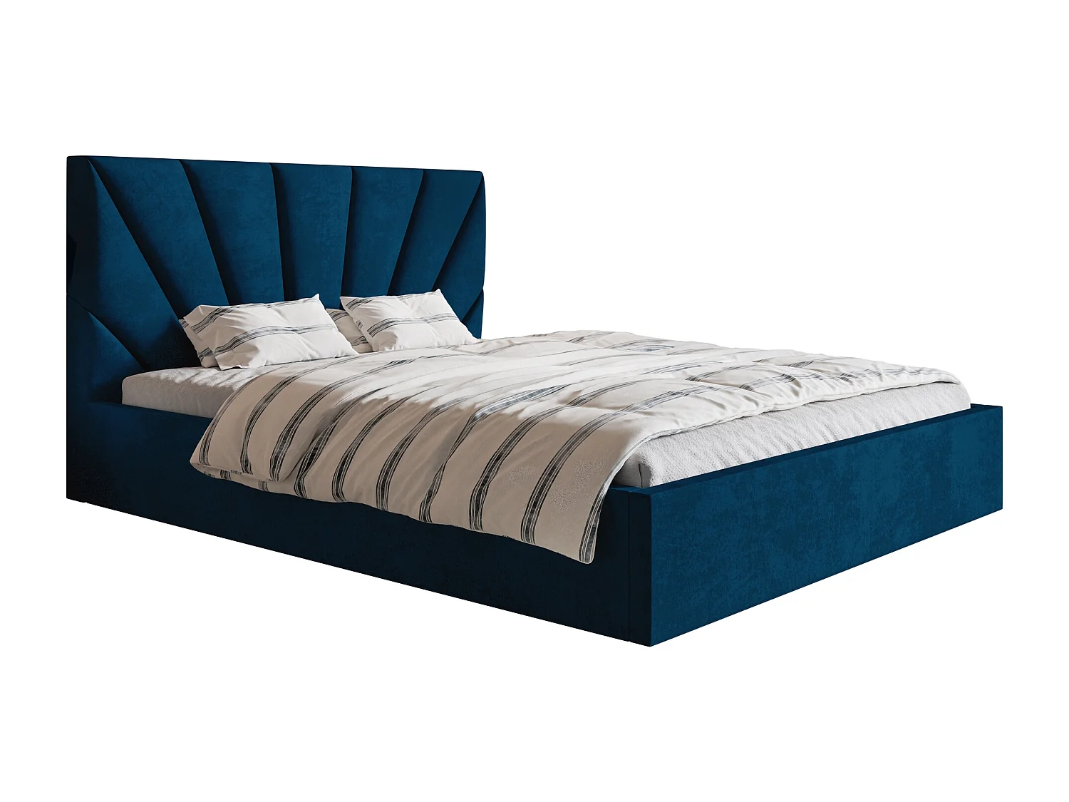 Lit double 140x200 cm Aris - Lit adulte avec rangment - Tissu velours - Bleu (Kronos 09)