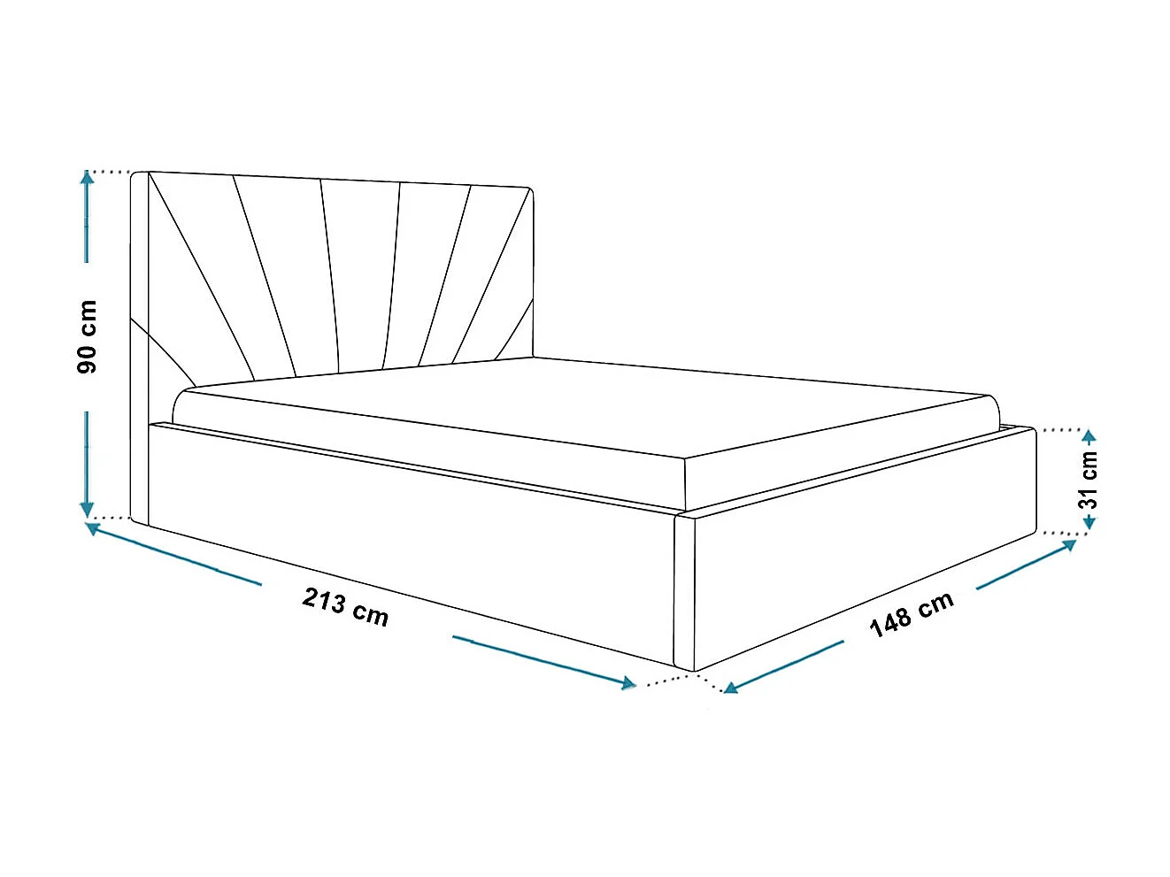 Lit double 140x200 cm Aris - Lit adulte avec rangment - Tissu velours - Bleu (Kronos 09)