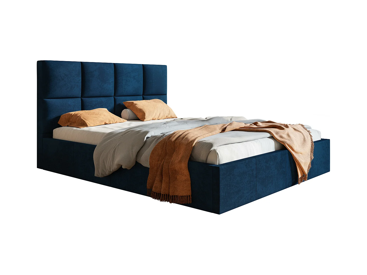 Emporius Lit rembourré 160 x 200 Fado - Lit Adulte avec Rangment, Tête de Lit - Tissu Velvet - Bleu (Kronos 09)