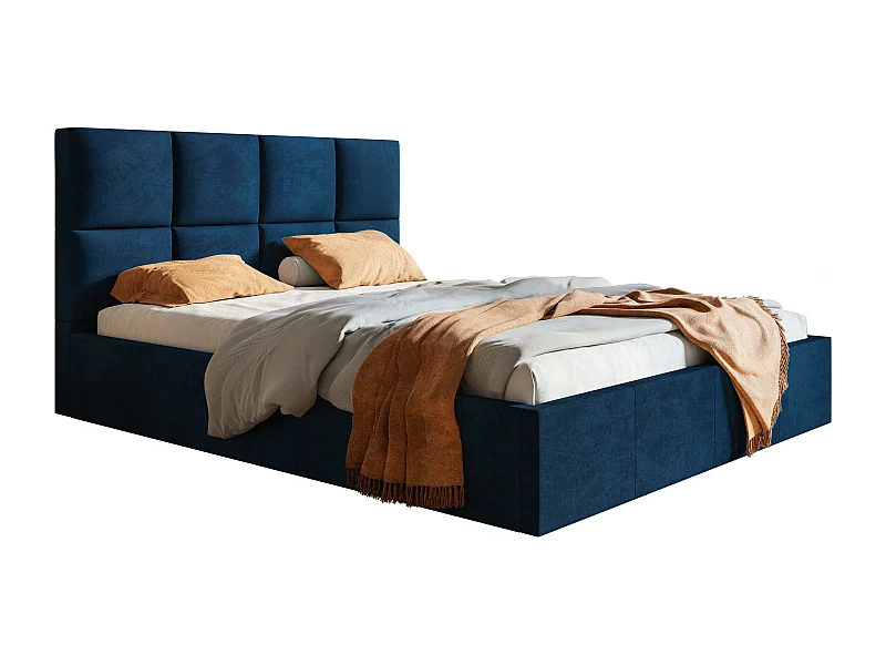 Emporius Lit rembourré 160 x 200 Fado - Lit Adulte avec Rangment, Tête de Lit - Tissu Velvet - Bleu (Kronos 09)