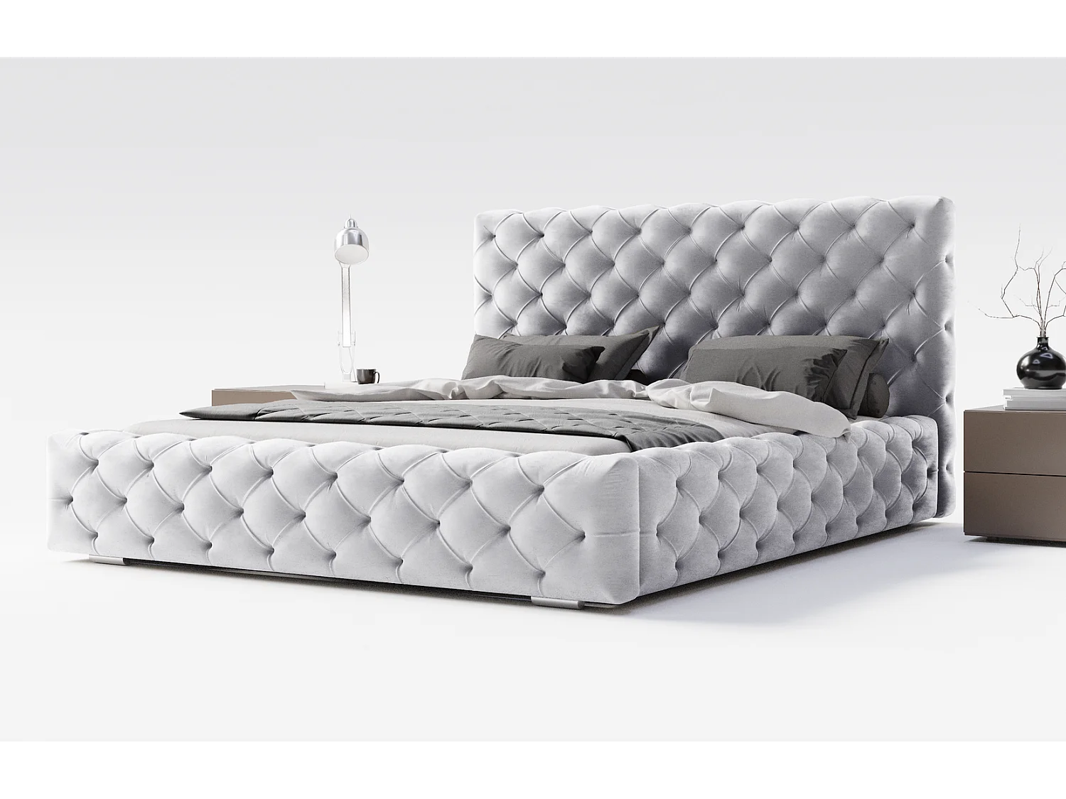 Emporius bed 180x200 Paris - bed met opbergruimte, gestoffeerd bed met lattenbodem - fluwelen Lichtgrijs (Magic Velvet 2218)