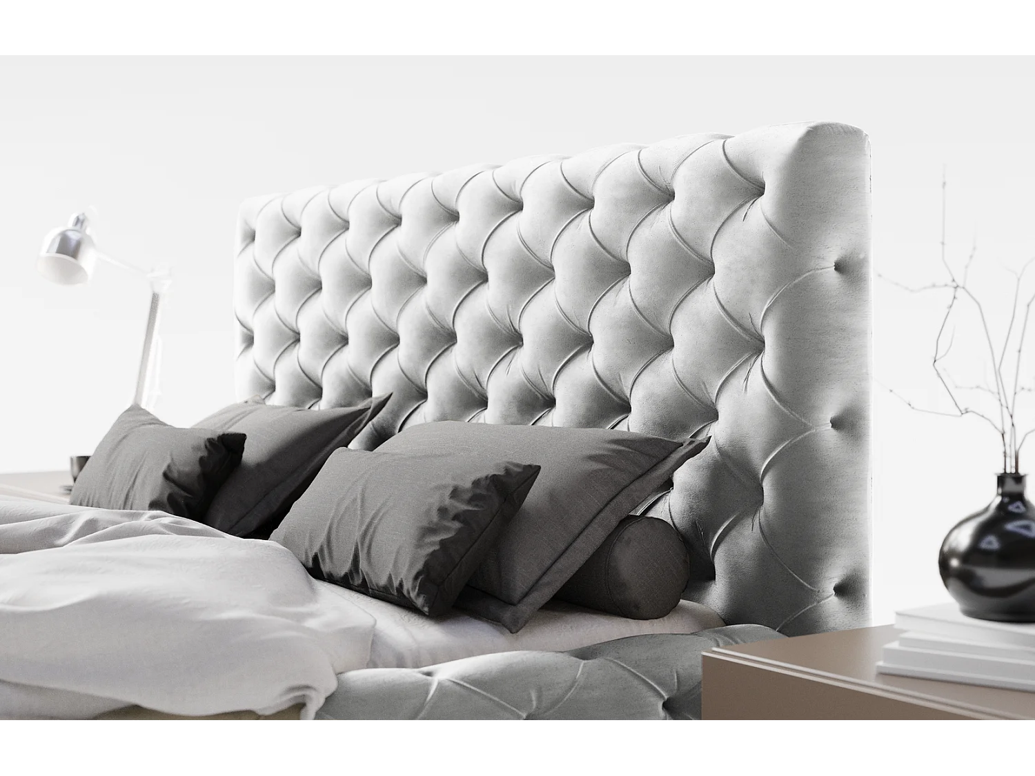 Emporius bed 180x200 Paris - bed met opbergruimte, gestoffeerd bed met lattenbodem - fluwelen Lichtgrijs (Magic Velvet 2218)