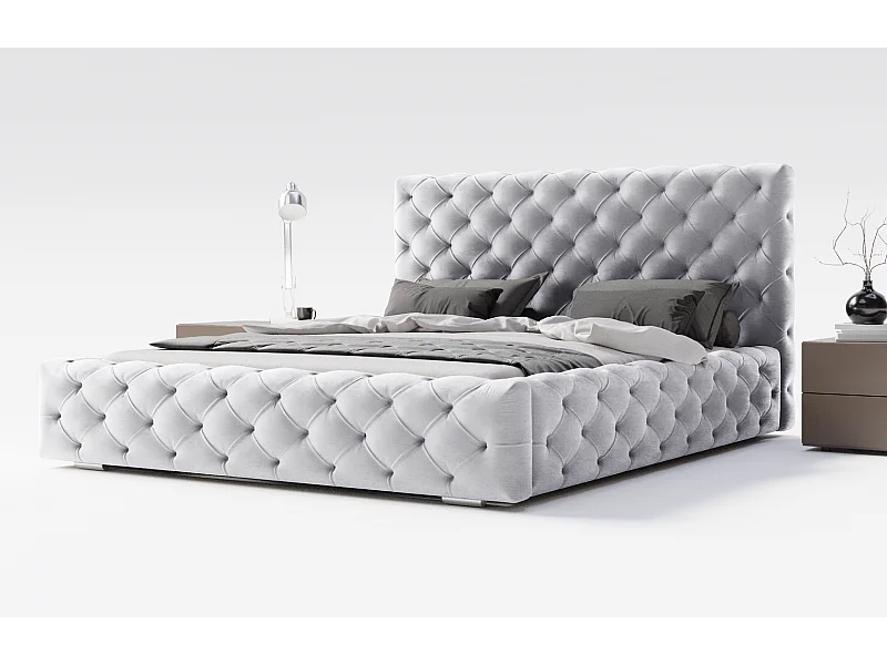 Emporius bed 180x200 Paris - bed met opbergruimte, gestoffeerd bed met lattenbodem - fluwelen Lichtgrijs (Magic Velvet 2218)
