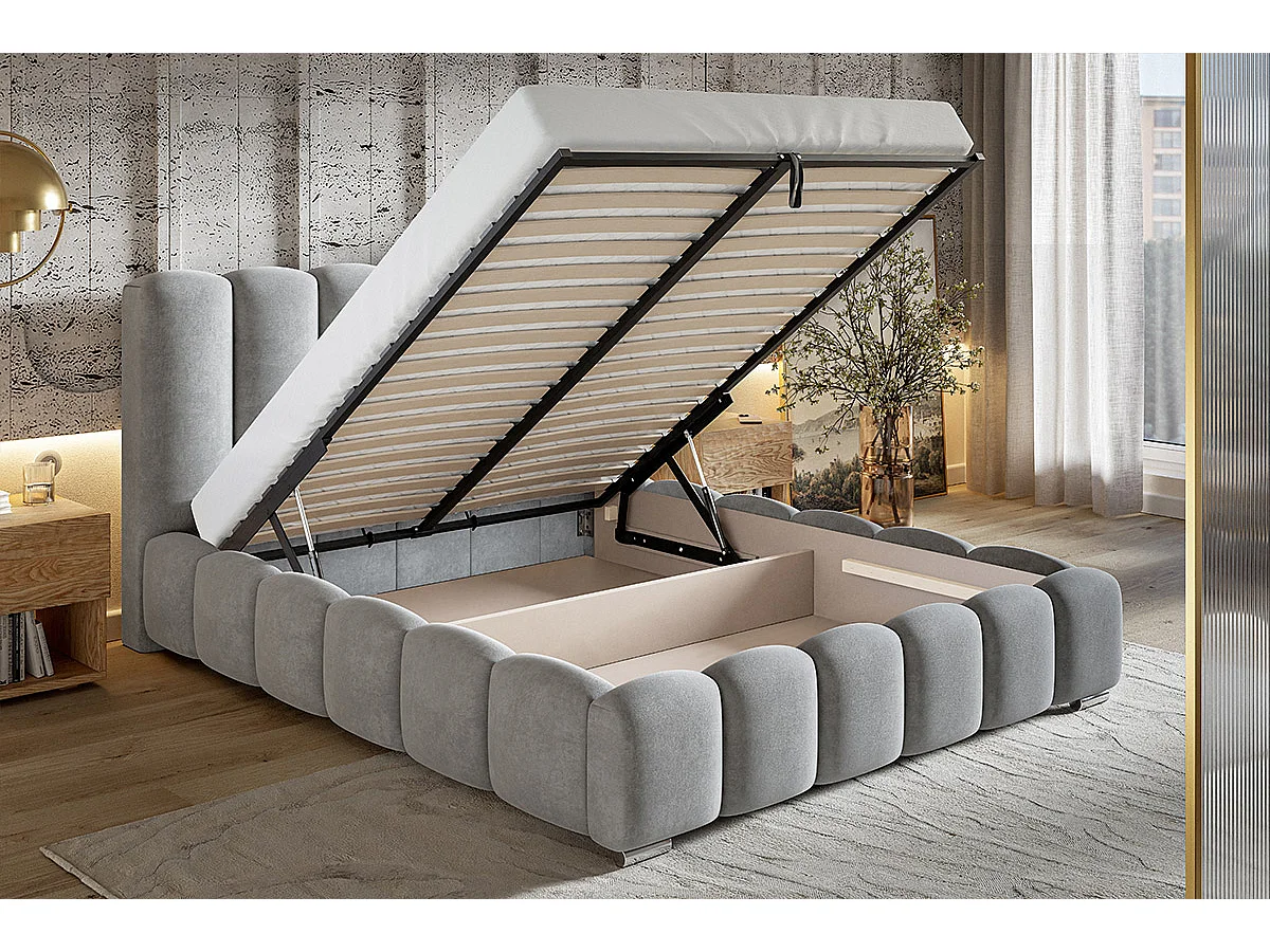 Emporius bed 200x200 cm met opbergruimte Pearl - gestoffeerd bed 200x200, fluwelen Donkergrijs (Amor Velvet 4321)