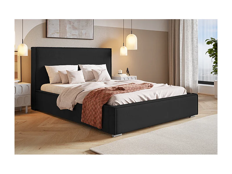 Emporius lit double 160 x 200 Sydney - Lit avec Rangement, Meubles de fabricant - Lit design tissu Noir (Amor Velvet 4322)