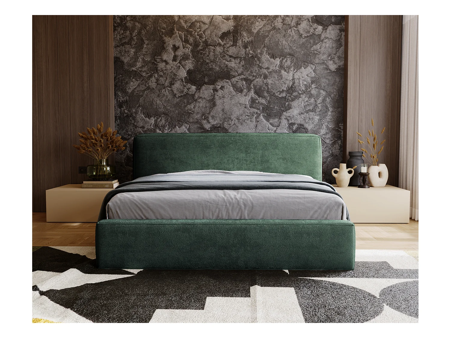 Emporius Lit 160x200 cm Vitoria - Lit adulte avec Tete de Lit, avec Rangement - Lit Vert (Symphony 12)