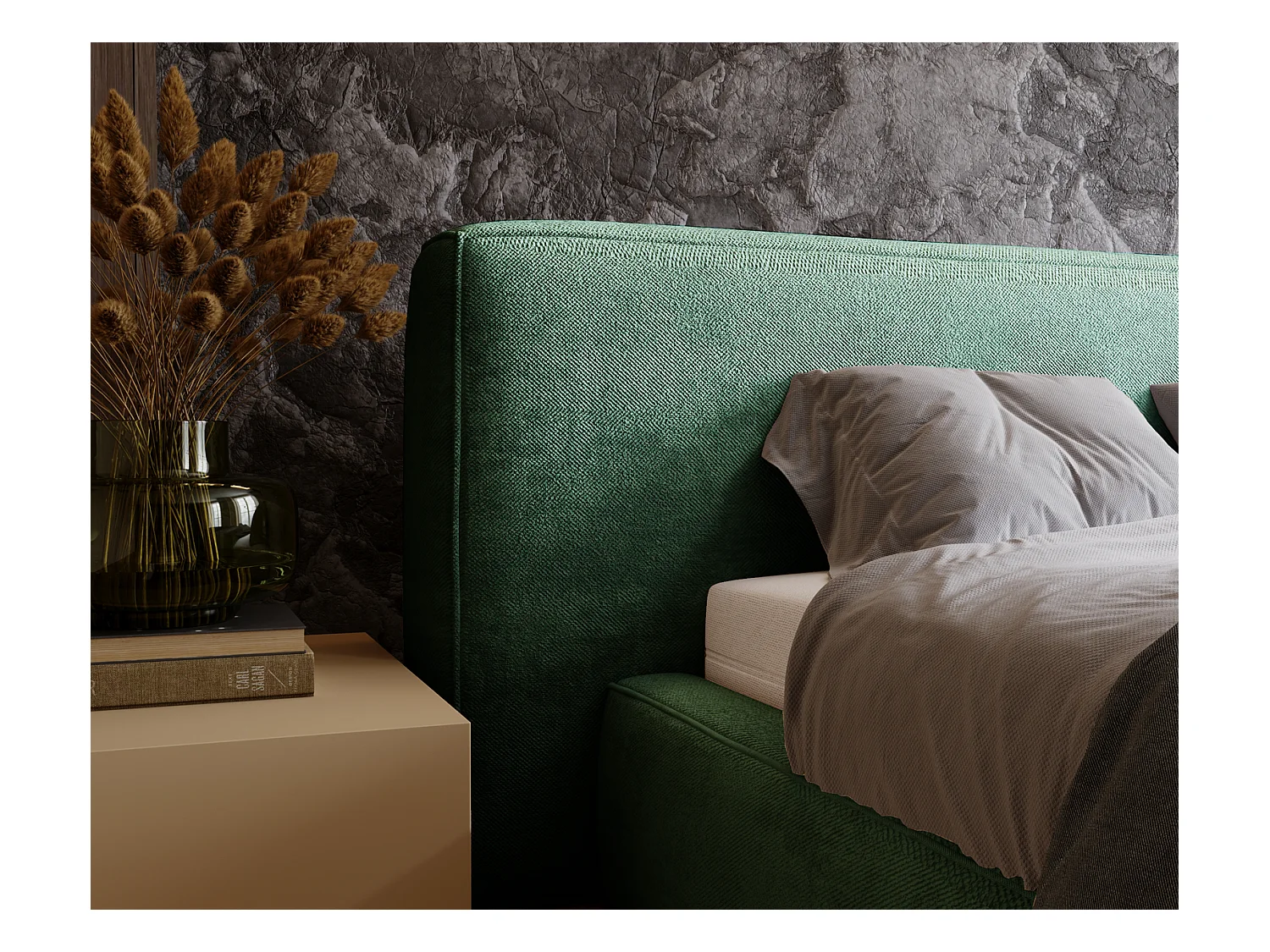 Emporius Lit 160x200 cm Vitoria - Lit adulte avec Tete de Lit, avec Rangement - Lit Vert (Symphony 12)