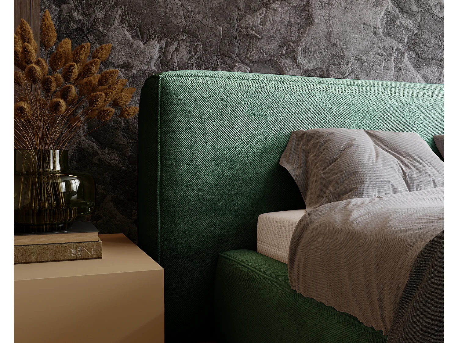 Emporius Lit 160x200 cm Vitoria - Lit adulte avec Tete de Lit, avec Rangement - Lit Vert (Symphony 12)