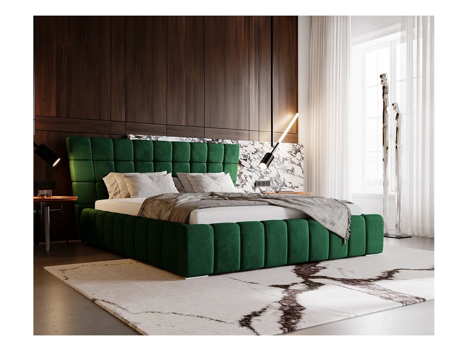 Emporius Lit rembourré 180x200 cm Deluxe, stoff, Lit Double avec Rangement - Lit Vert (Magic Velvet 2225)