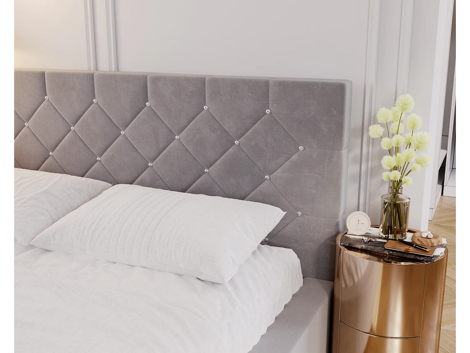 Emporius gestoffeerd bed 160 x 200 cm Solar - tweepersoonsbed met opbergruimte, fluweel Grijs (Magic Velvet 2217)