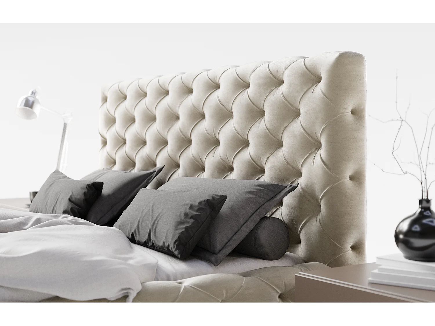 Emporius Lit double avec Rangement, lit 200x200 cm Paris - Lit Adulte, Tissu Beige (Magic Velvet 2201)