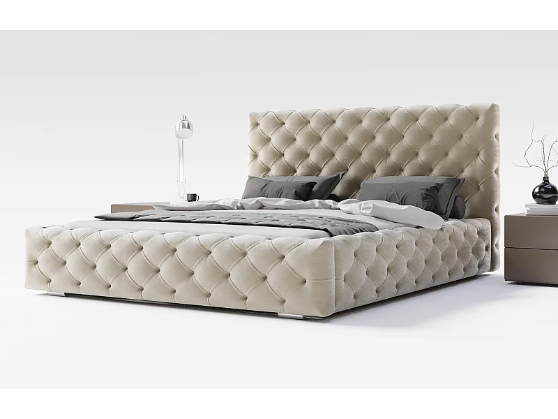 Emporius bed 200x200 Paris - bed met opbergruimte, gestoffeerd bed met lattenbodem - fluwelen Beige (Magic Velvet 2201)