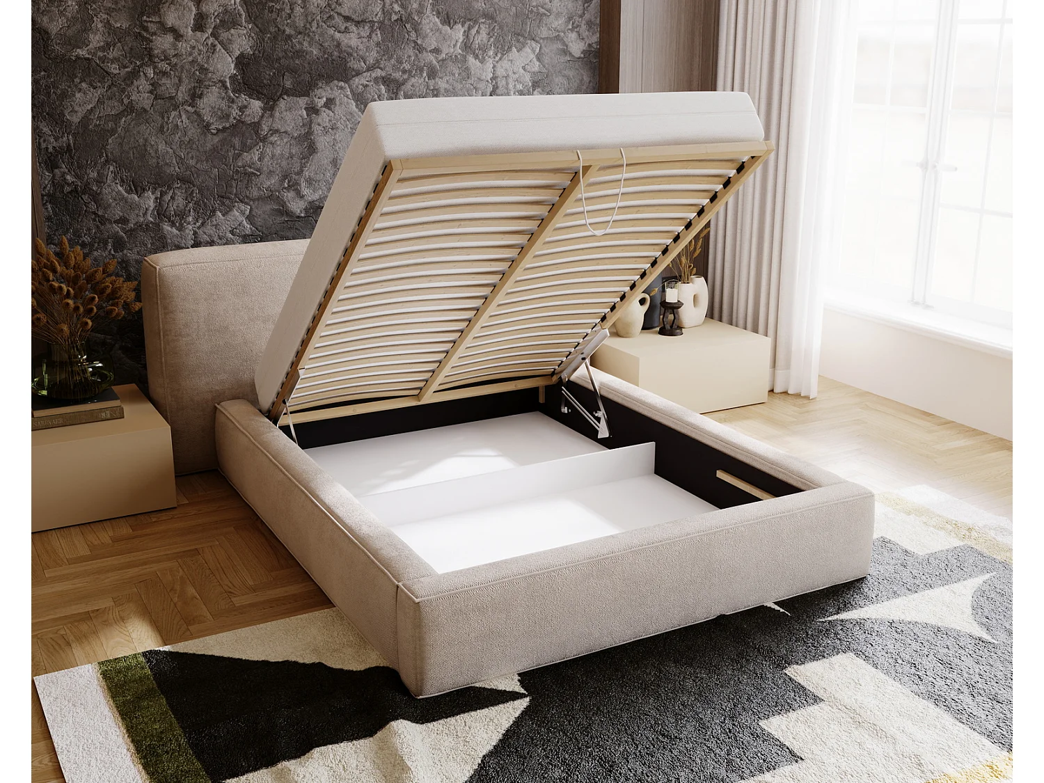 Emporius Lit 140x200 cm Vitoria - Lit adulte avec Tete de Lit, avec Rangement - Lit Brun (Symphony 6)