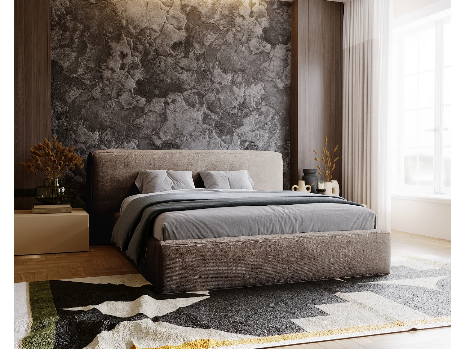 Emporius Lit 140x200 cm Vitoria - Lit adulte avec Tete de Lit, avec Rangement - Lit Brun (Symphony 6)
