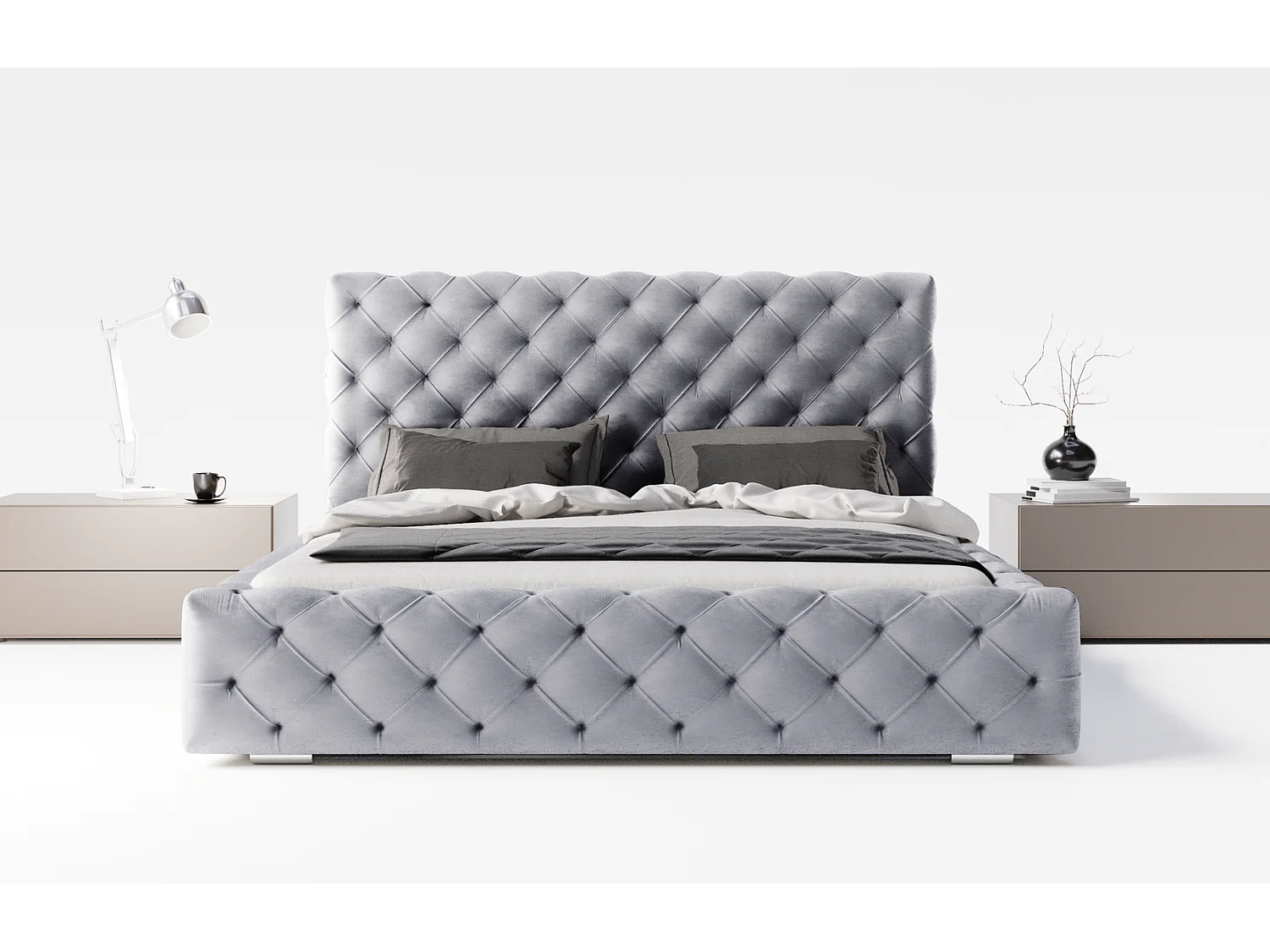 Emporius bed 200x200 Paris - bed met opbergruimte, gestoffeerd bed met lattenbodem - fluwelen Grijs (Magic Velvet 2217)