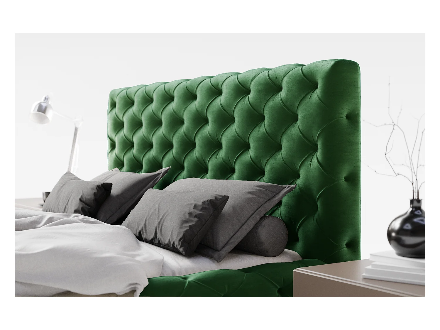 Emporius Lit double avec Rangement, lit 160x200 cm Paris - Lit Adulte, Tissu Vert (Magic Velvet 2225)