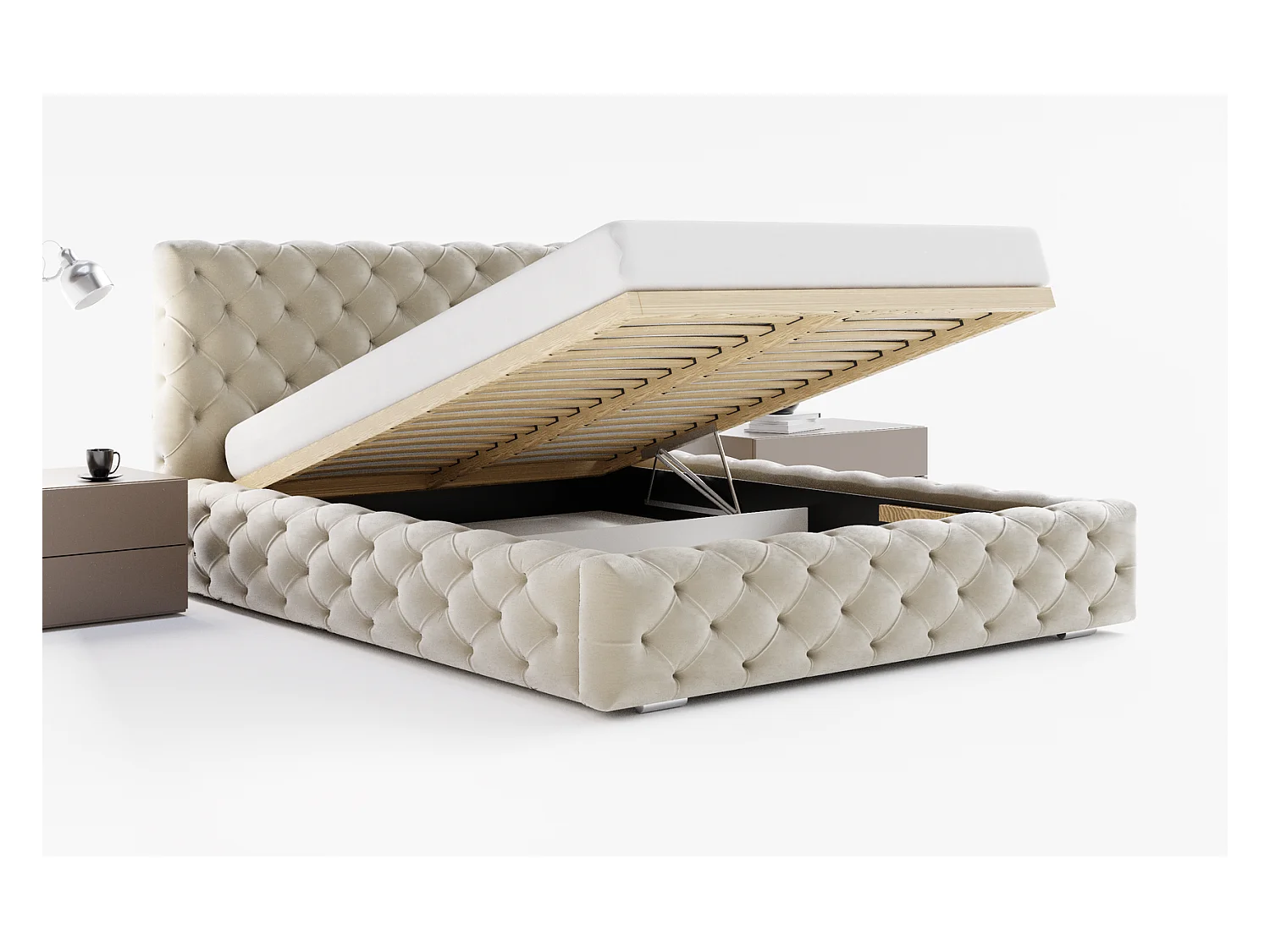 Emporius Lit double avec Rangement, lit 160x200 cm Paris - Lit Adulte, Tissu Vert (Magic Velvet 2225)