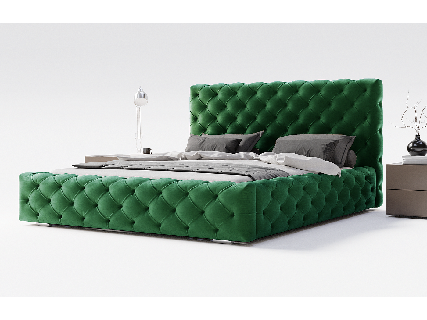 Lit Double 160x200cm Avec Coffre - Tissu Bleu - Tête De Lit Rembourrée - Rangement Pratique