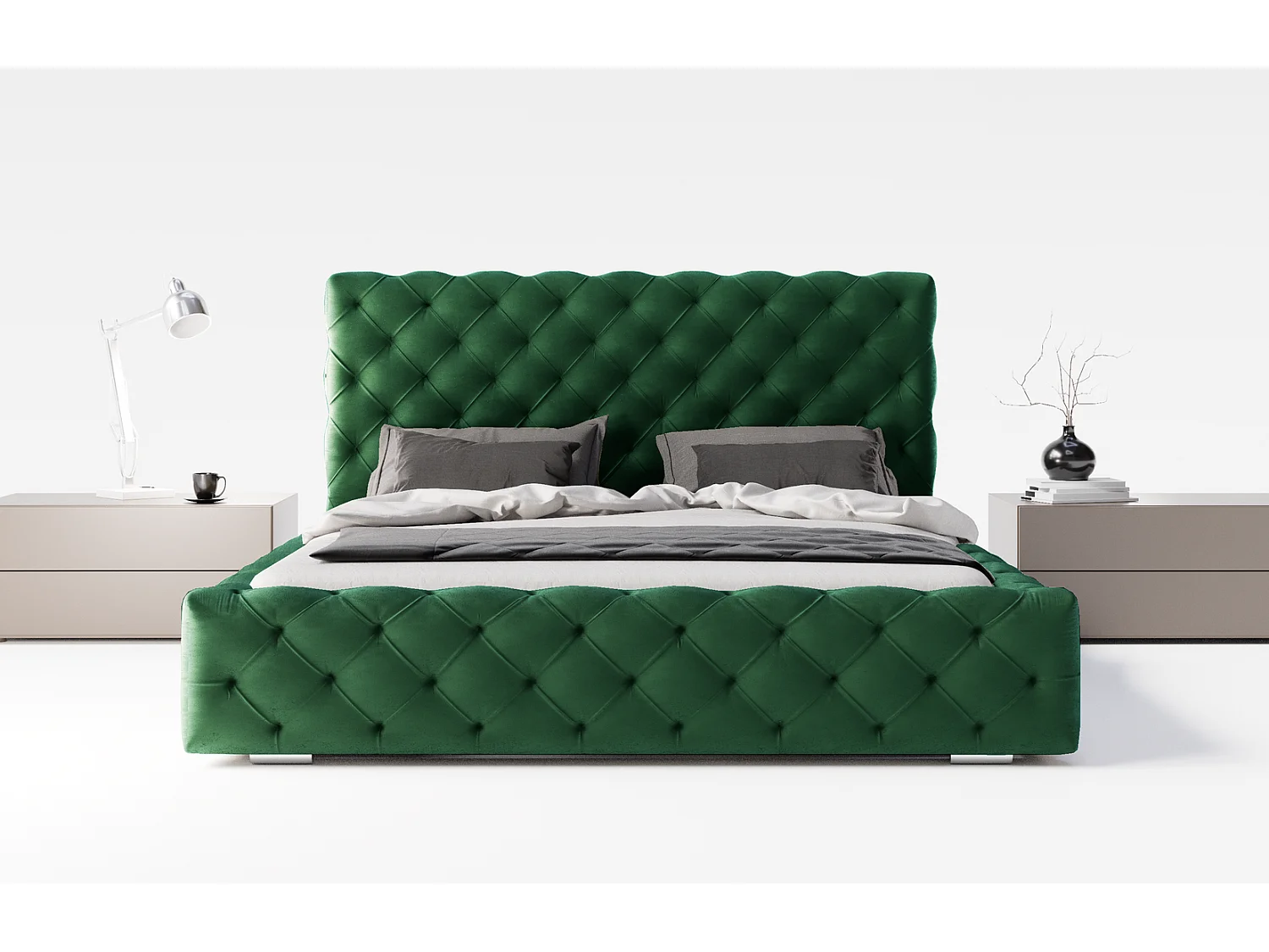 Emporius Lit double avec Rangement, lit 160x200 cm Paris - Lit Adulte, Tissu Vert (Magic Velvet 2225)
