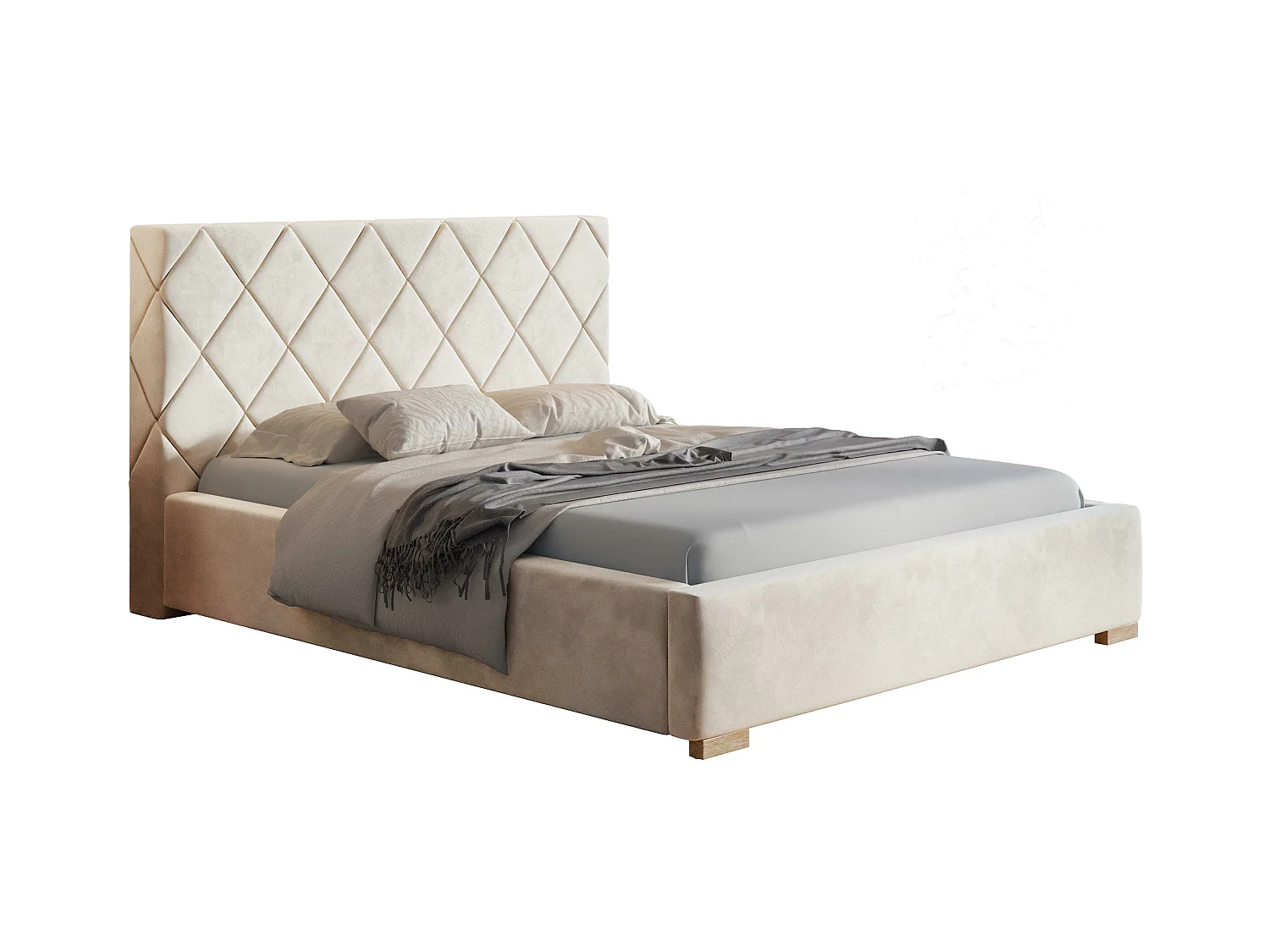 Emporius Lit rembourré 140x200 Aron - Lit double avec Rangement, Lit 140x200 cm Beige (Amor Velvet 4304)