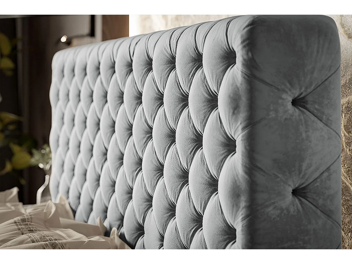 Emporius Polsterbett 140 x 200 cm Adonis, Chesterfield, Glamour - Polsterbett mit Bettkasten, Samtstoff Beige (Amor Velvet 4304)