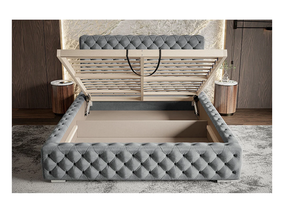 Emporius Lit coffre 140x200 Adonis - Lit avec Tete de Lit - Lit avec Rangement, stoff lit Beige (Amor Velvet 4304)