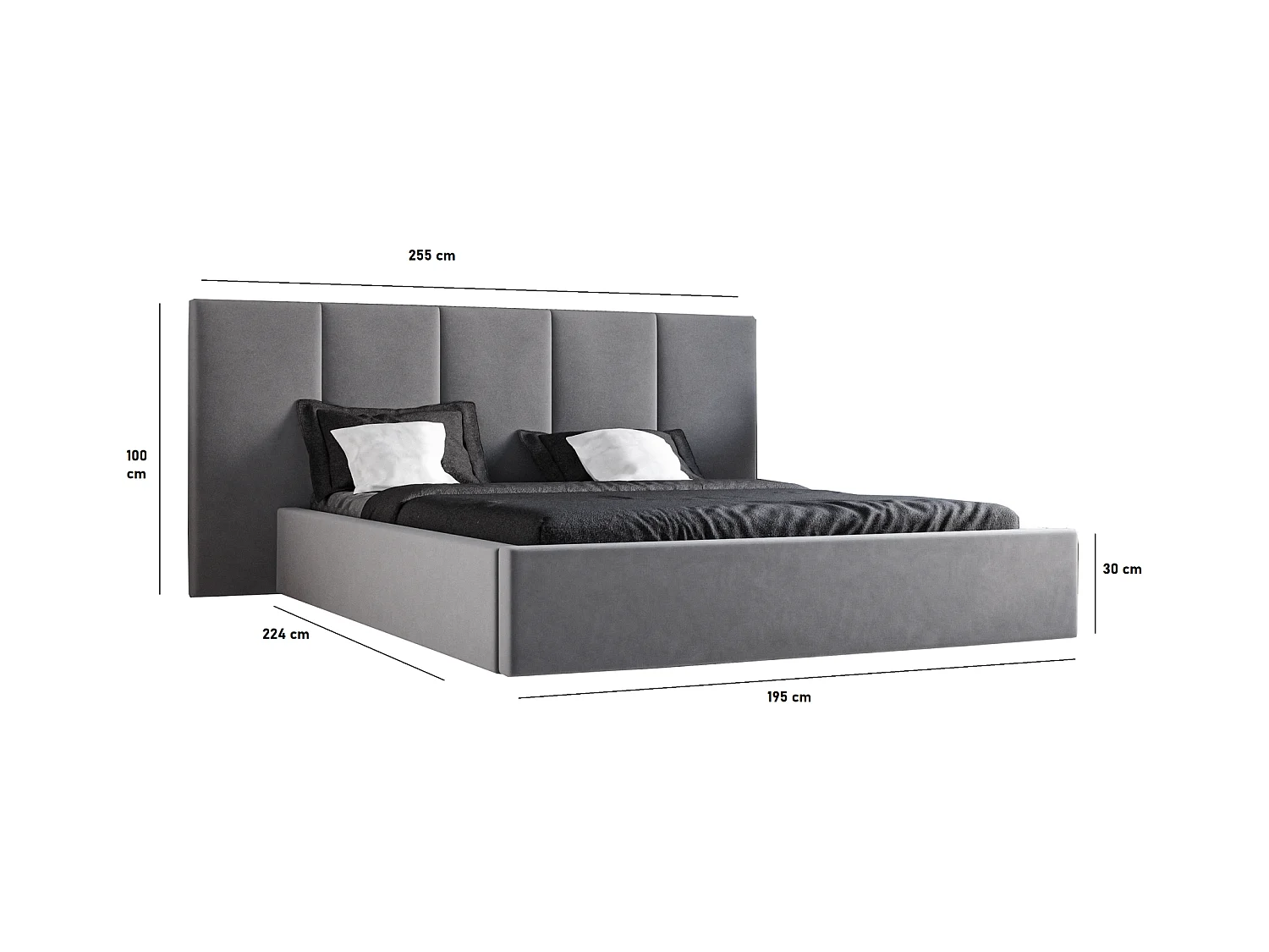 Emporius Lit rembourré 180 x 200 cm Praga - Lit avec Rangement, stoff Gris (Magic Velvet 2217)
