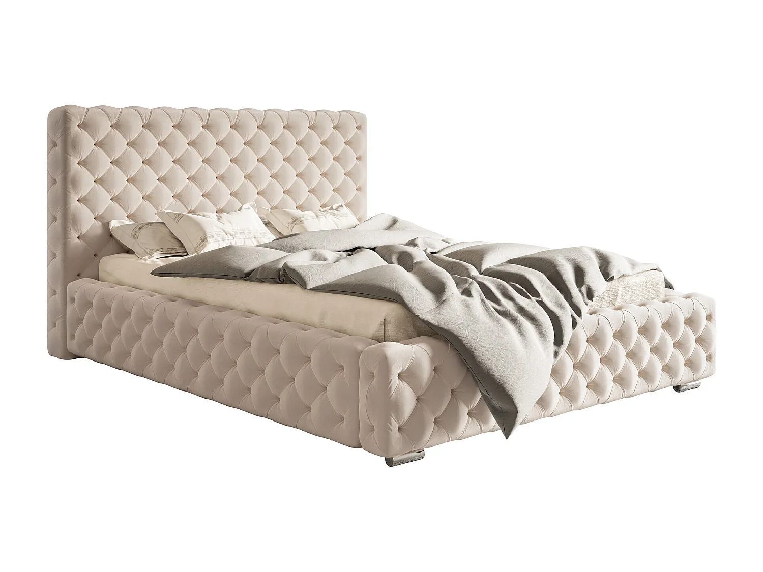 Emporius Lit coffre 180x200 Adonis - Lit avec Tete de Lit - Lit avec Rangement, stoff lit Beige (Amor Velvet 4304)