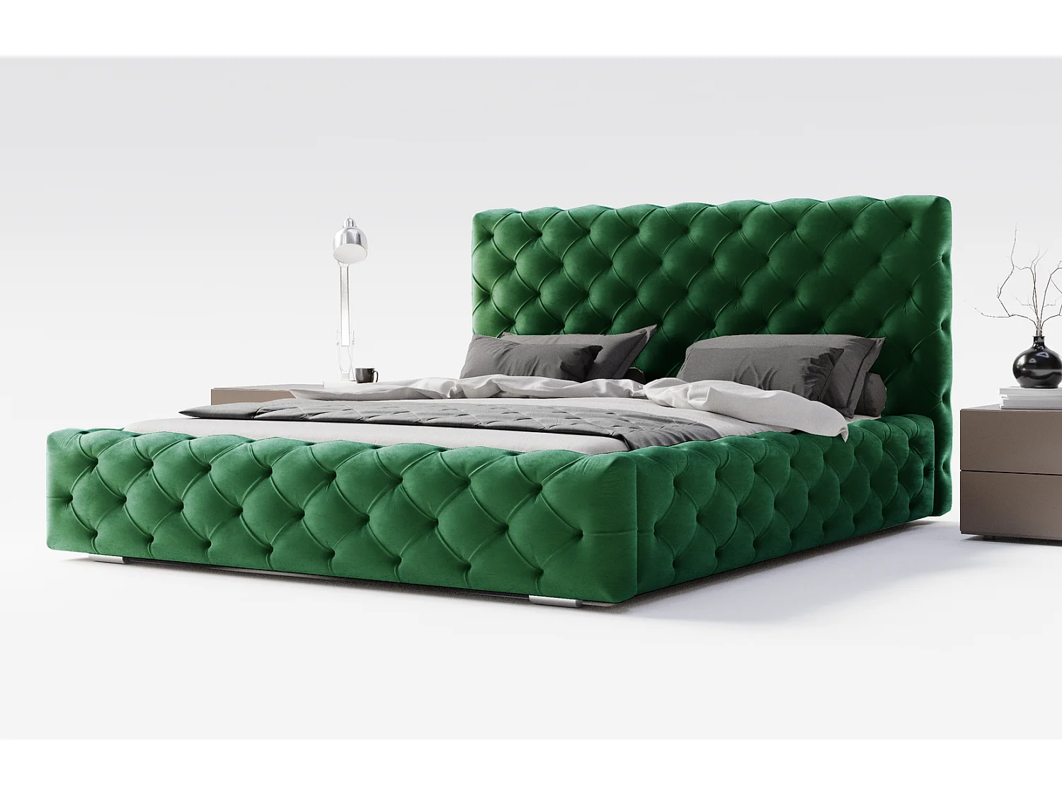 Emporius bed 140x200 Paris - bed met opbergruimte, gestoffeerd bed met lattenbodem - fluwelen Groen (Magic Velvet 2225)