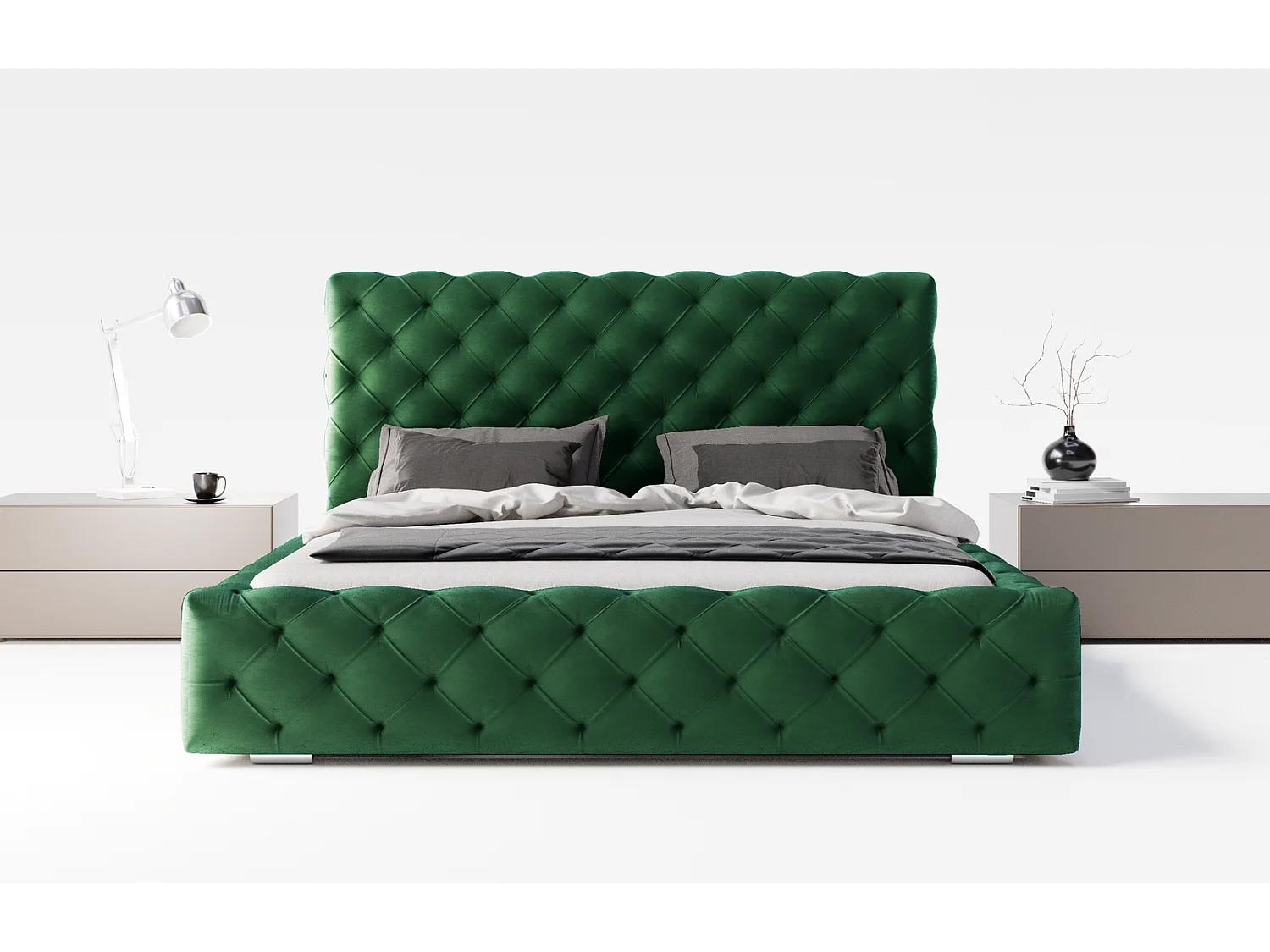 Emporius bed 140x200 Paris - bed met opbergruimte, gestoffeerd bed met lattenbodem - fluwelen Groen (Magic Velvet 2225)