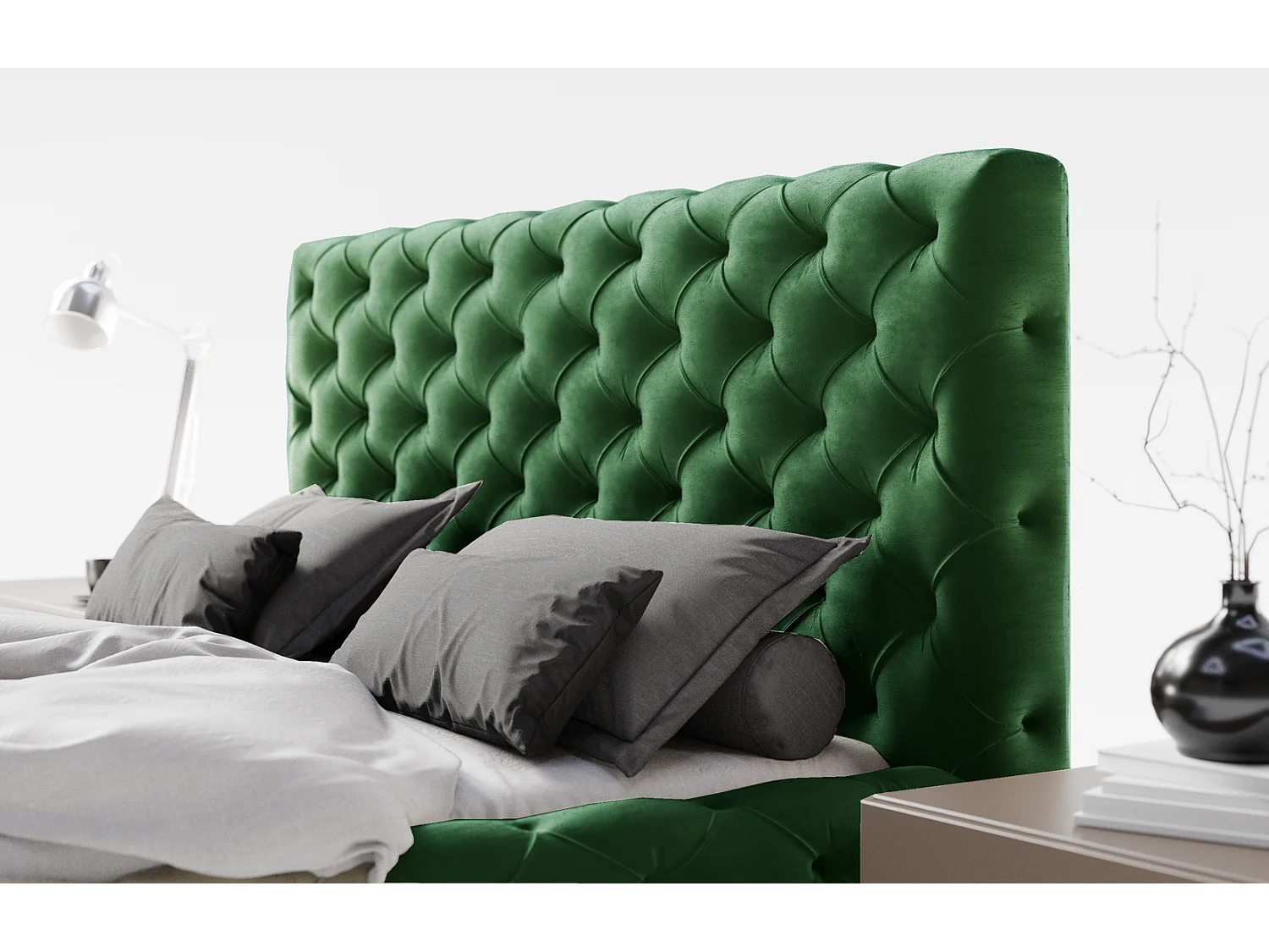 Emporius bed 140x200 Paris - bed met opbergruimte, gestoffeerd bed met lattenbodem - fluwelen Groen (Magic Velvet 2225)