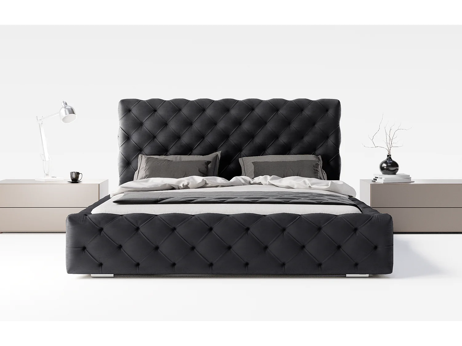 Emporius bed 140x200 Paris - bed met opbergruimte, gestoffeerd bed met lattenbodem - fluwelen Zwart (Magic Velvet 2219)