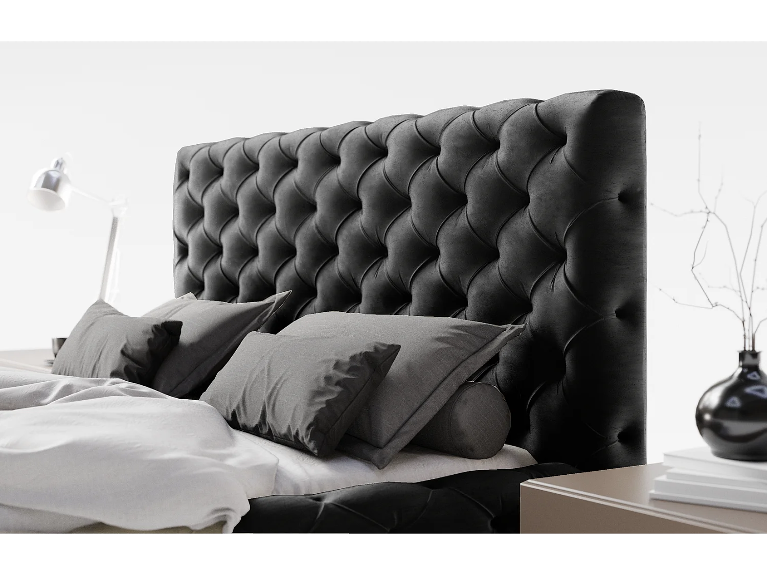 Emporius bed 140x200 Paris - bed met opbergruimte, gestoffeerd bed met lattenbodem - fluwelen Zwart (Magic Velvet 2219)