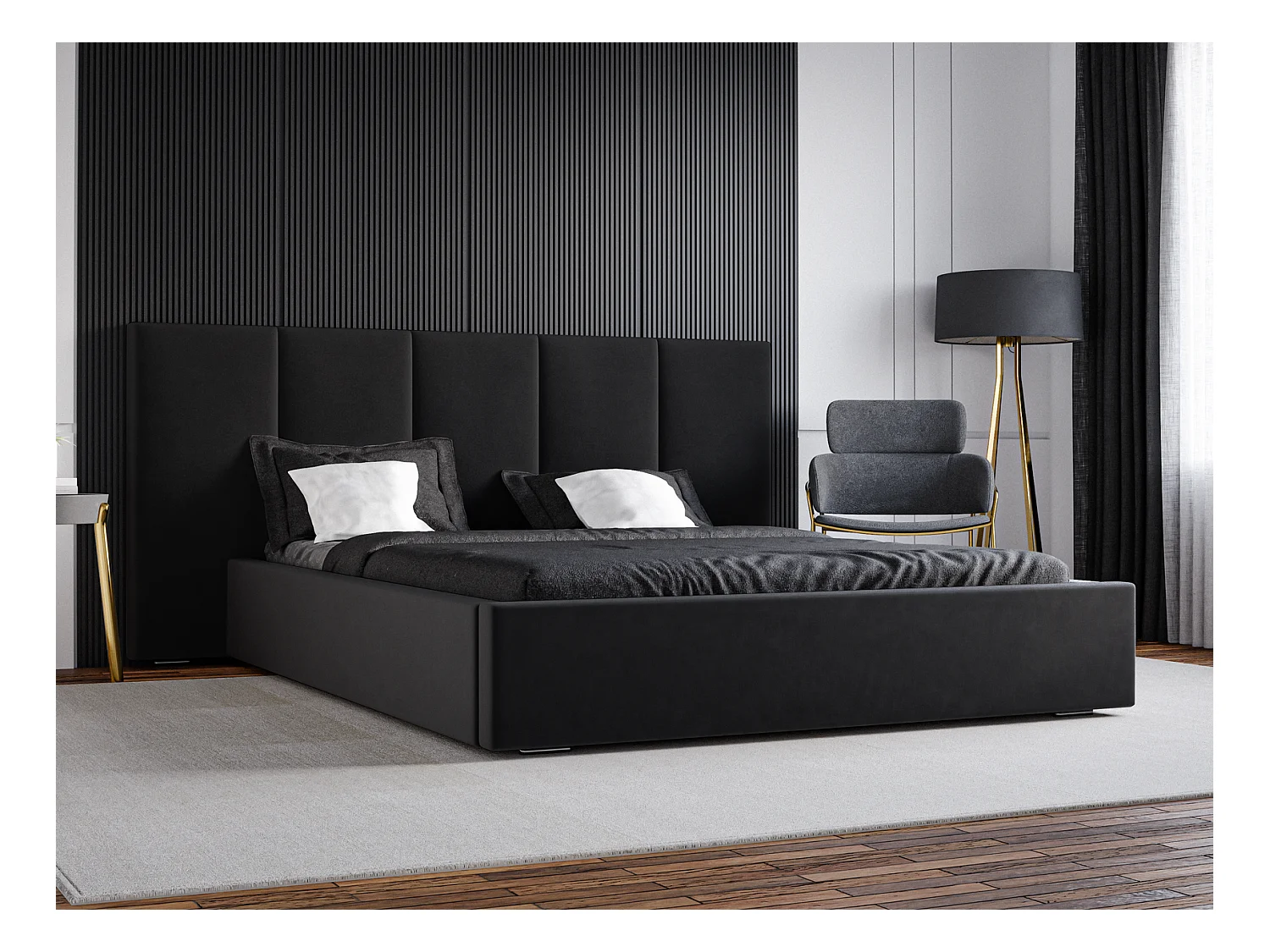 Emporius Lit rembourré 160 x 200 cm Praga - Lit avec Rangement, stoff Noir (Magic Velvet 2219)