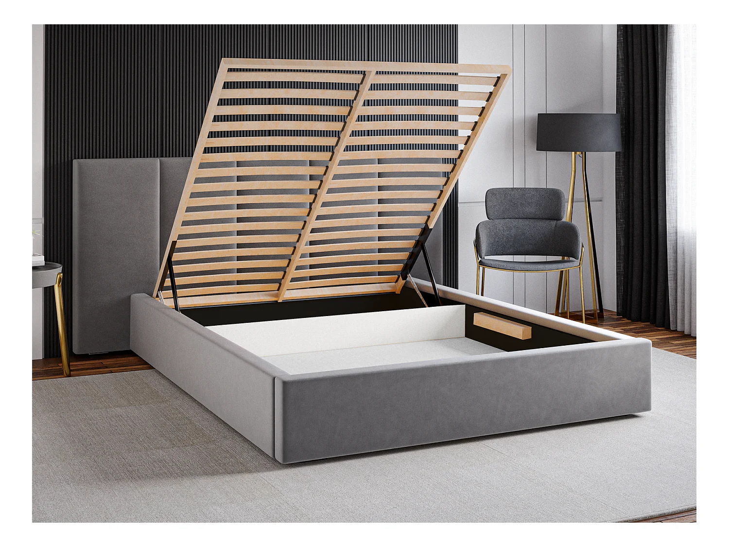 Emporius Lit rembourré 160 x 200 cm Praga - Lit avec Rangement, stoff Noir (Magic Velvet 2219)