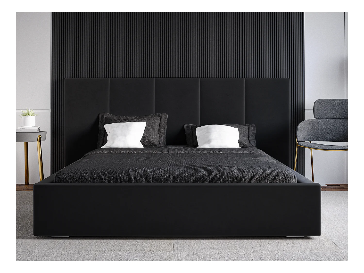 Emporius Lit rembourré 160 x 200 cm Praga - Lit avec Rangement, stoff Noir (Magic Velvet 2219)