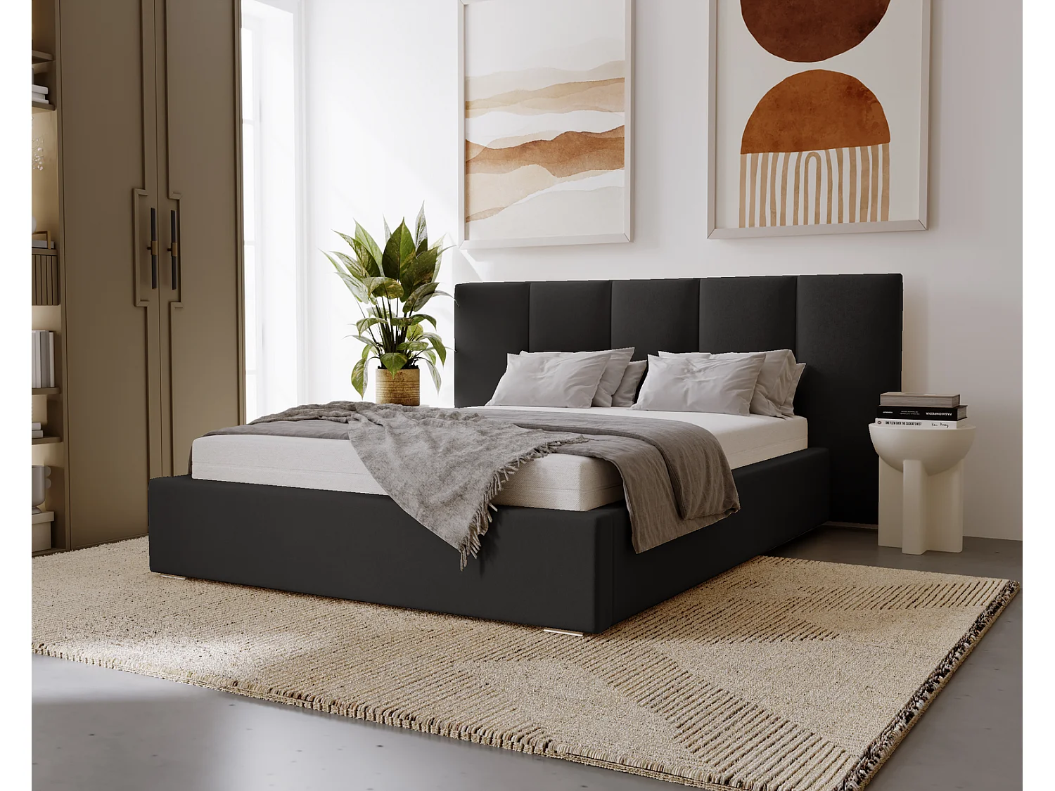 Emporius Polsterbett 140x200 Roma Slim - Bett vom Hersteller, mit Bettkasten, Velvet stoff, dickem Schaumstoff (Dunkelgrau  - Amor Velvet 4321)